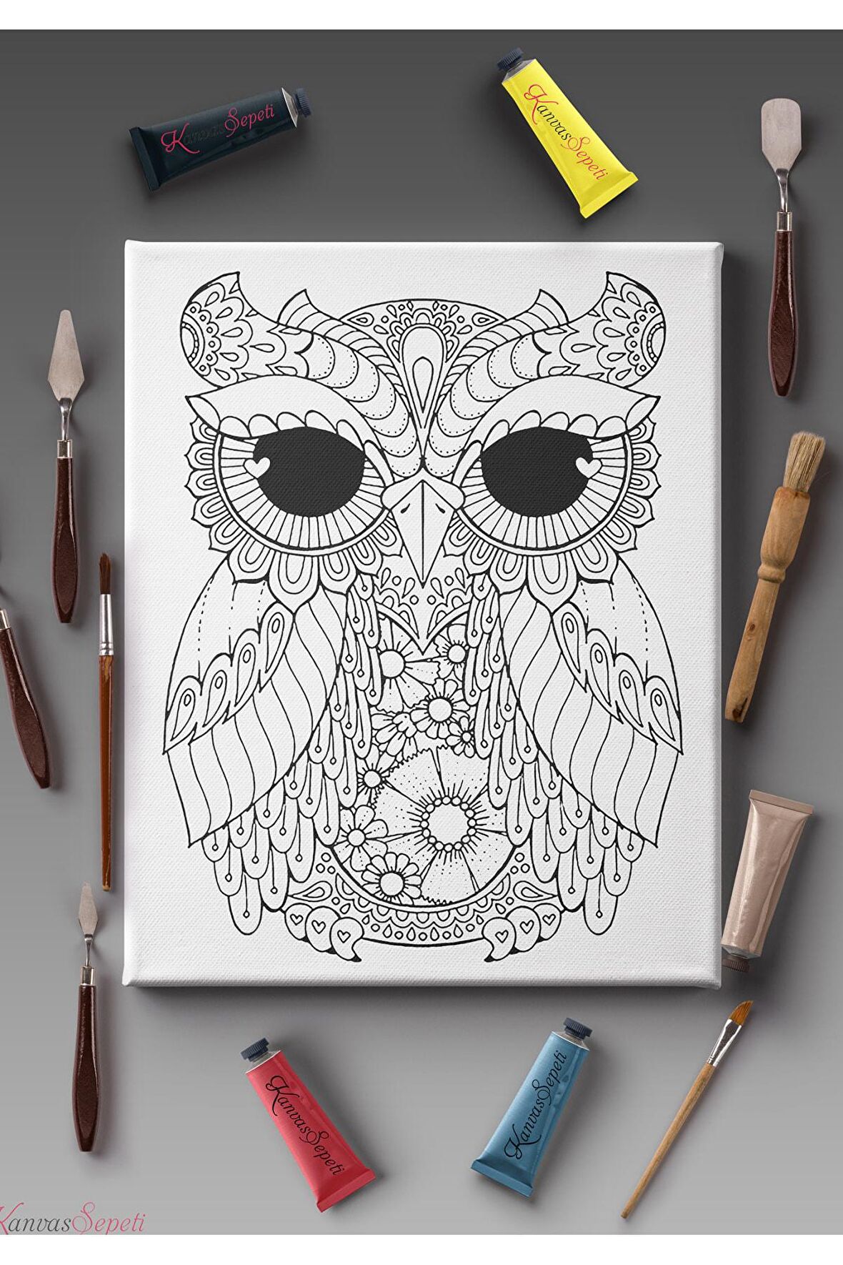 Ölçü Seçenekli Tüm Boya Türlerine Uygun Boyanabilir Tablo Tuval Mandala Çizgili Hazır Şablon Tuval