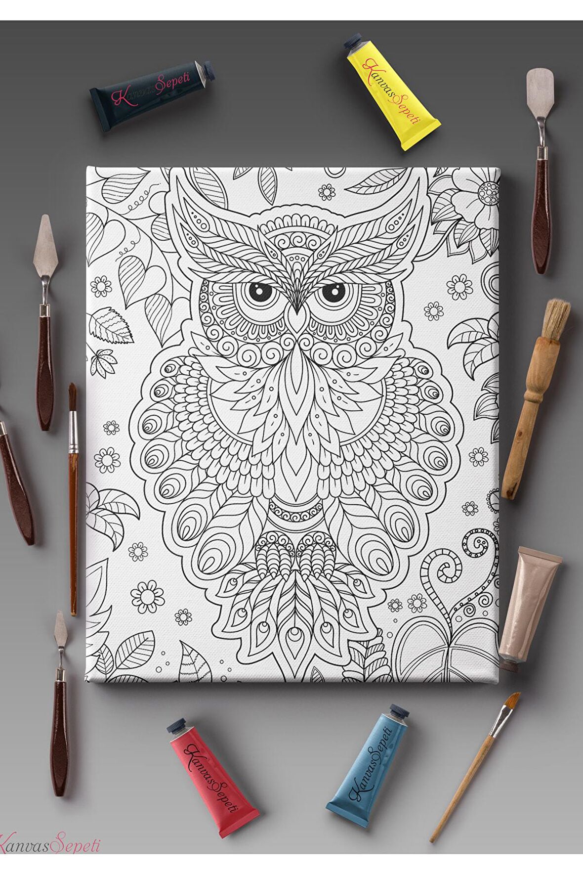 Ölçü Seçenekli Tüm Boya Türlerine Uygun Boyanabilir Tablo Tuval Mandala Çizgili Hazır Şablon Tuval