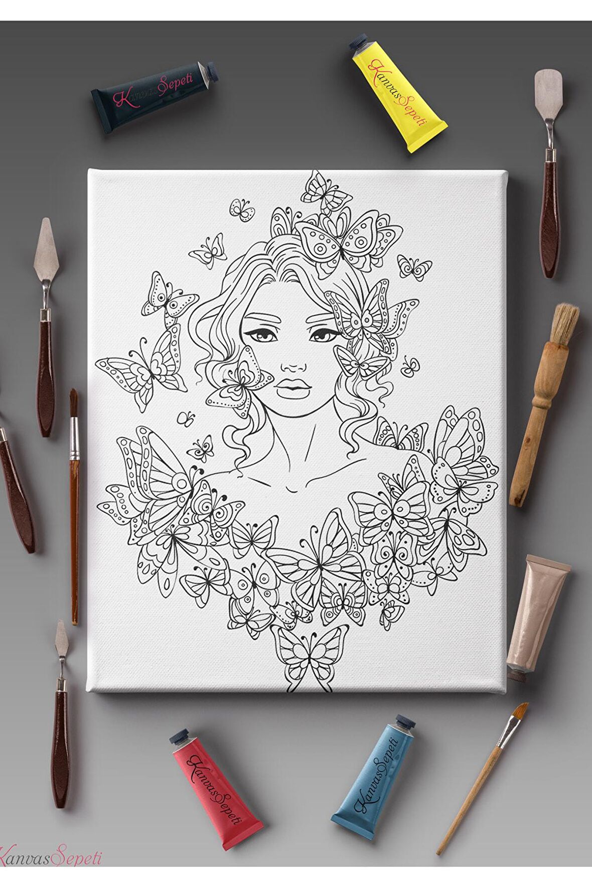 Ölçü Seçenekli Tüm Boya Türlerine Uygun Boyanabilir Tablo Tuval Mandala Çizgili Hazır Şablon Tuval