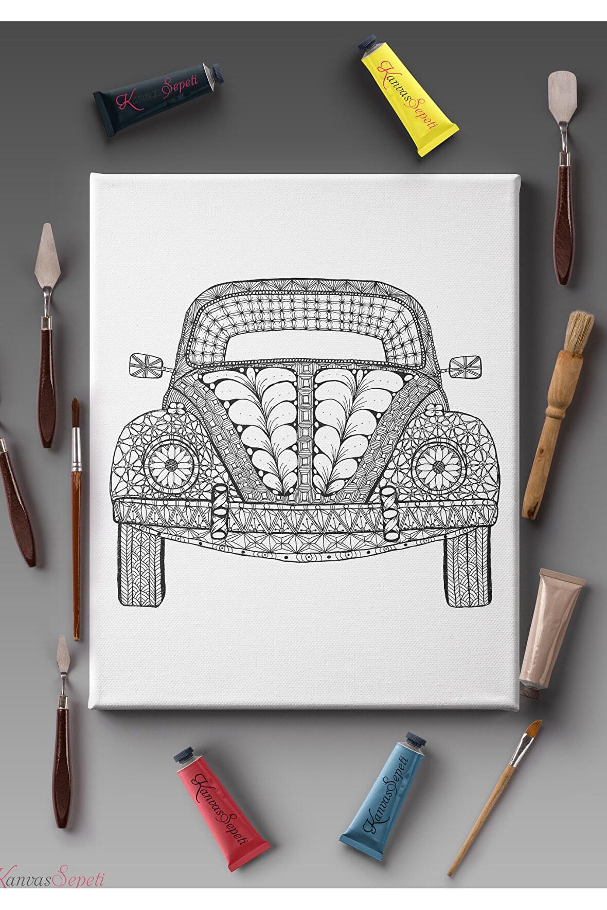 Ölçü Seçenekli Tüm Boya Türlerine Uygun Boyanabilir Tablo Tuval Mandala Çizgili Hazır Şablon Tuval