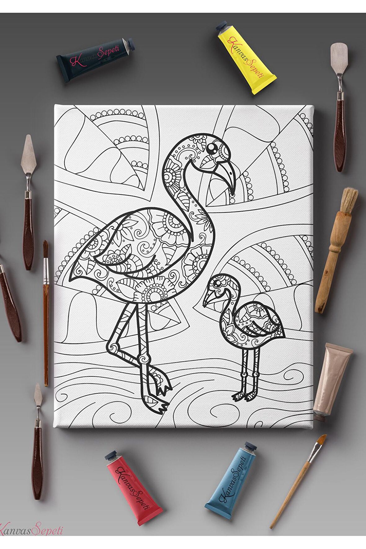 Ölçü Seçenekli Tüm Boya Türlerine Uygun Boyanabilir Tablo Tuval Mandala Çizgili Hazır Şablon Tuval