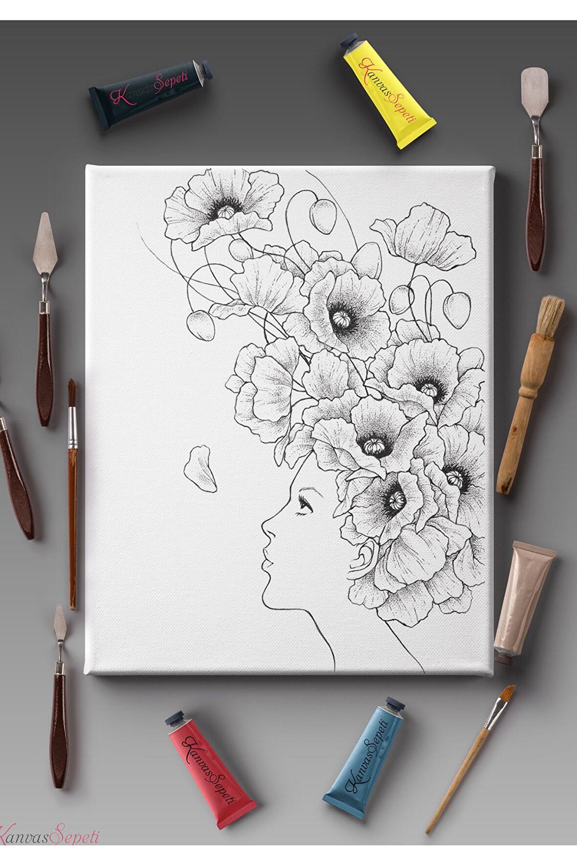 Ölçü Seçenekli Tüm Boya Türlerine Uygun Boyanabilir Tablo Tuval Mandala Çizgili Hazır Şablon Tuval