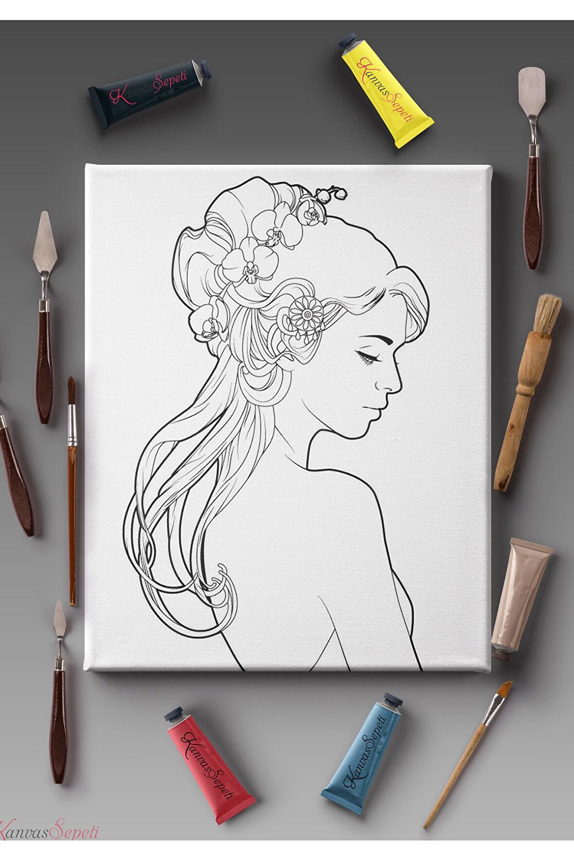 Ölçü Seçenekli Tüm Boya Türlerine Uygun Boyanabilir Tablo Tuval Mandala Çizgili Hazır Şablon Tuval