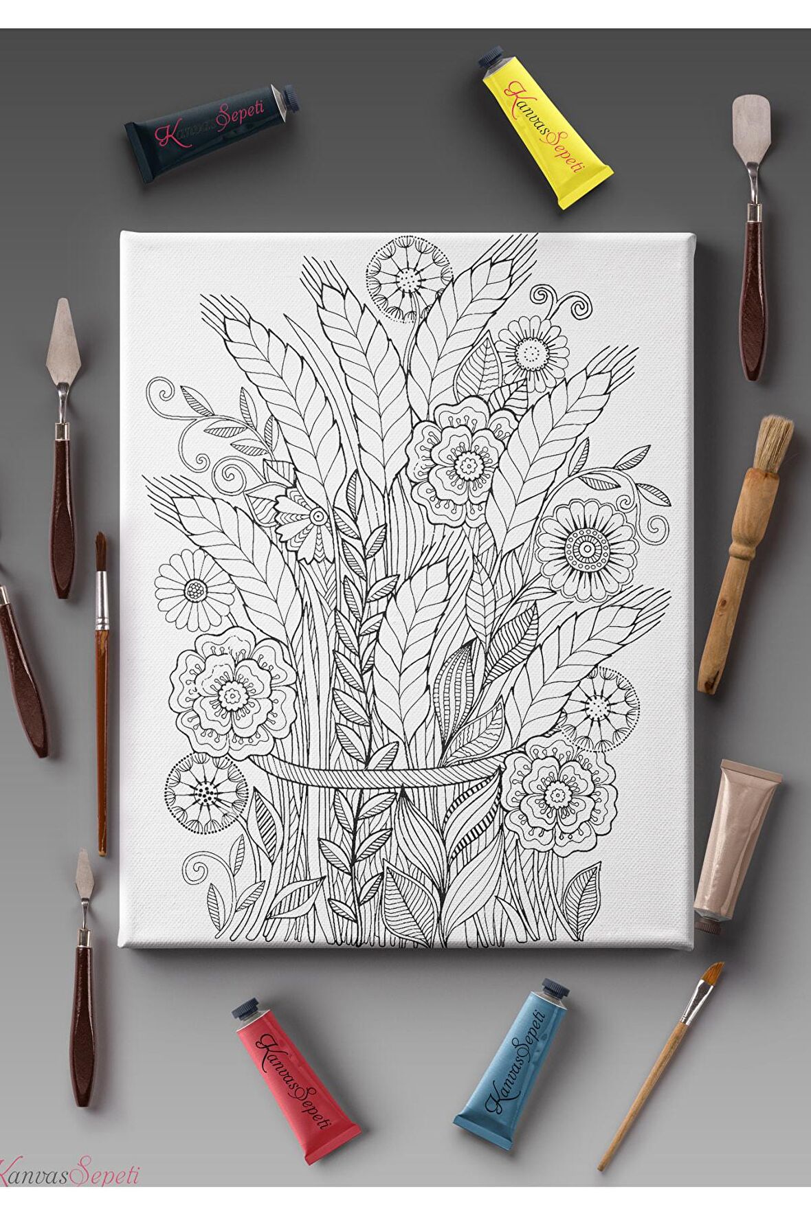 Ölçü Seçenekli Tüm Boya Türlerine Uygun Boyanabilir Tablo Tuval Mandala Çizgili Hazır Şablon Tuval