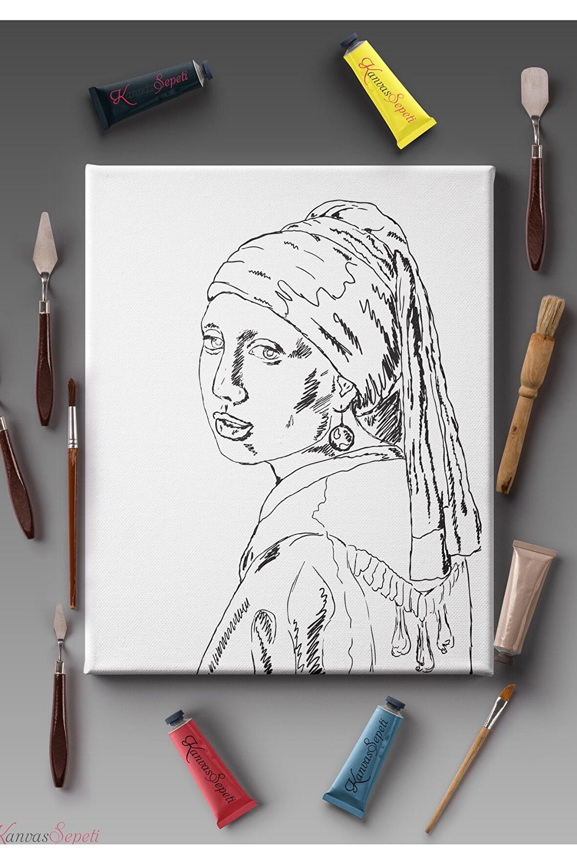 Ölçü Seçenekli Tüm Boya Türlerine Uygun Boyanabilir Tablo Tuval Mandala Çizgili Hazır Şablon Tuval