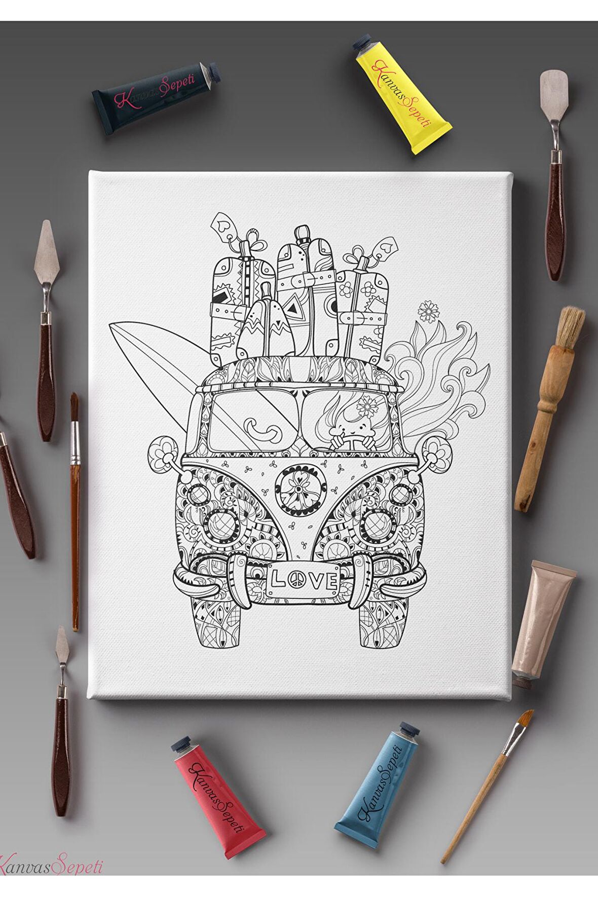 Ölçü Seçenekli Tüm Boya Türlerine Uygun Boyanabilir Tablo Tuval Mandala Çizgili Hazır Şablon Tuval