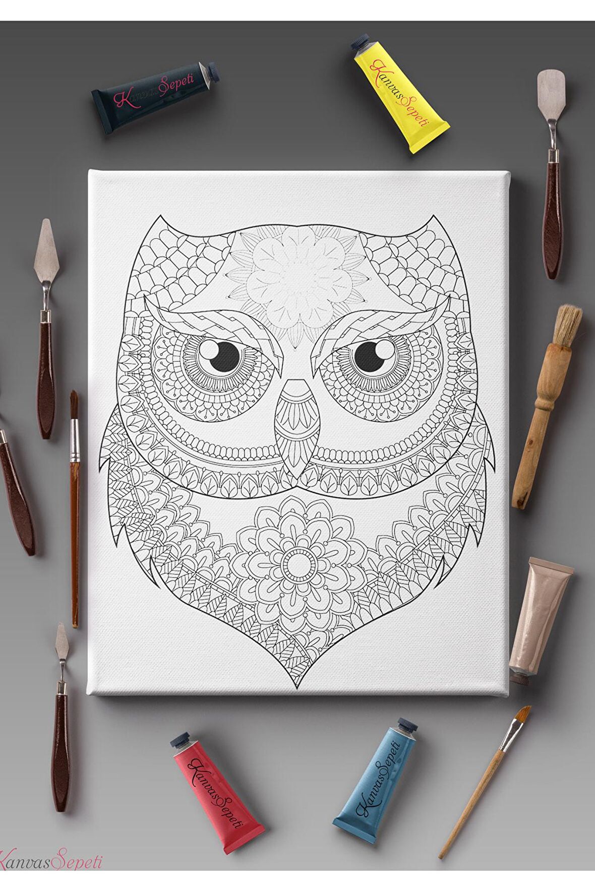 Ölçü Seçenekli Tüm Boya Türlerine Uygun Boyanabilir Tablo Tuval Mandala Çizgili Hazır Şablon Tuval