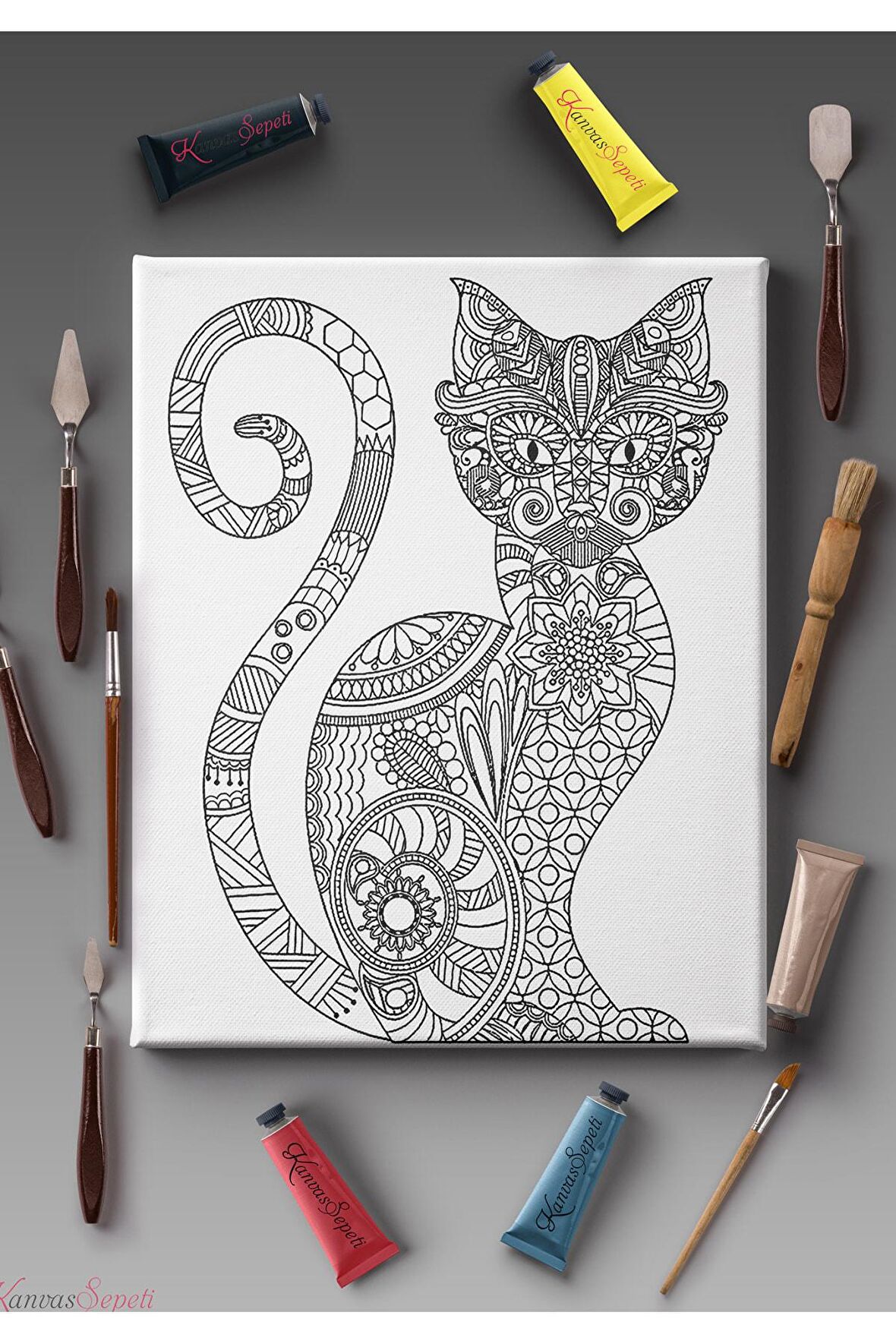 Ölçü Seçenekli Tüm Boya Türlerine Uygun Boyanabilir Tablo Tuval Mandala Çizgili Hazır Şablon Tuval