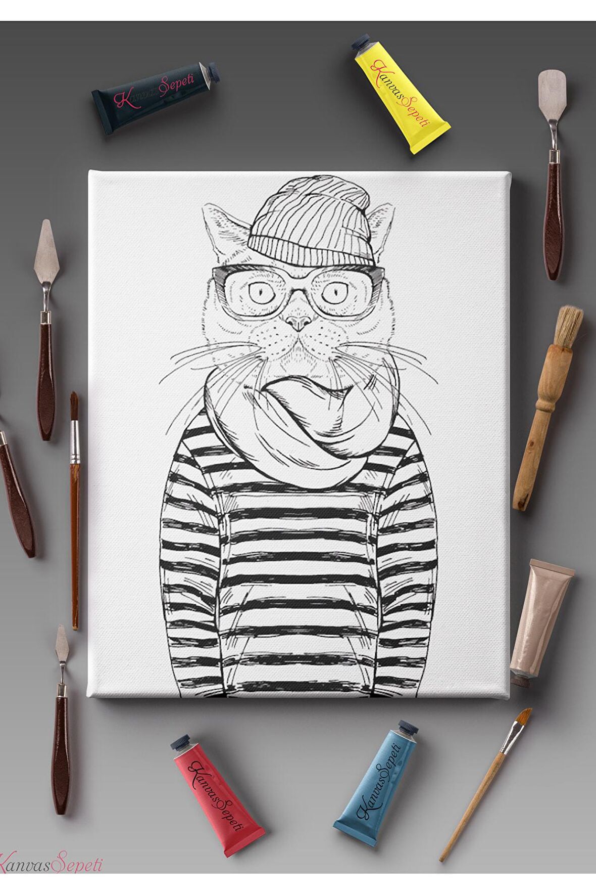 Ölçü Seçenekli Tüm Boya Türlerine Uygun Boyanabilir Tablo Tuval Mandala Çizgili Hazır Şablon Tuval