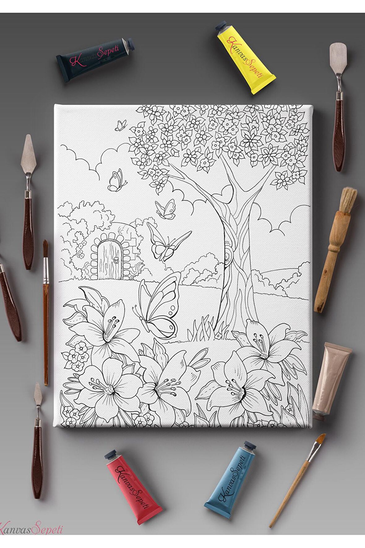 Ölçü Seçenekli Tüm Boya Türlerine Uygun Boyanabilir Tablo Tuval Mandala Çizgili Hazır Şablon Tuval