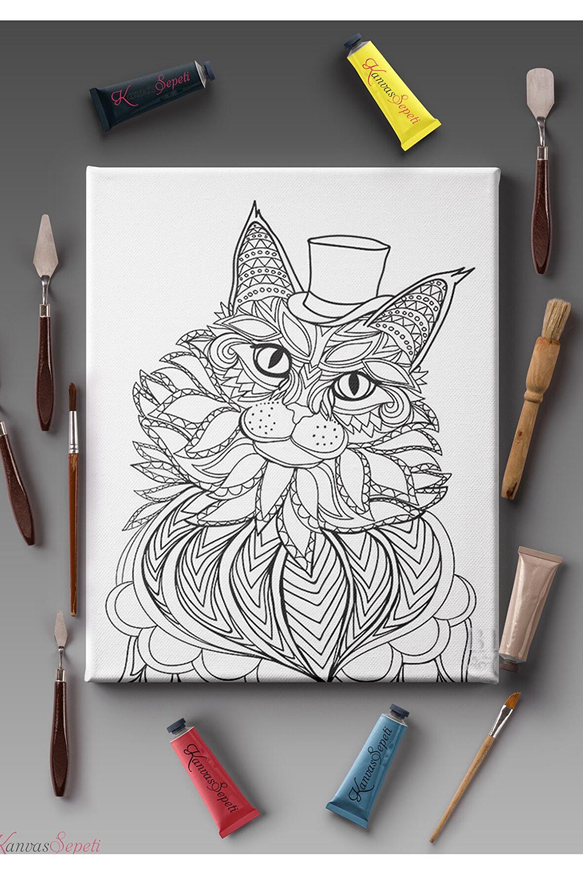 Ölçü Seçenekli Tüm Boya Türlerine Uygun Boyanabilir Tablo Tuval Mandala Çizgili Hazır Şablon Tuval