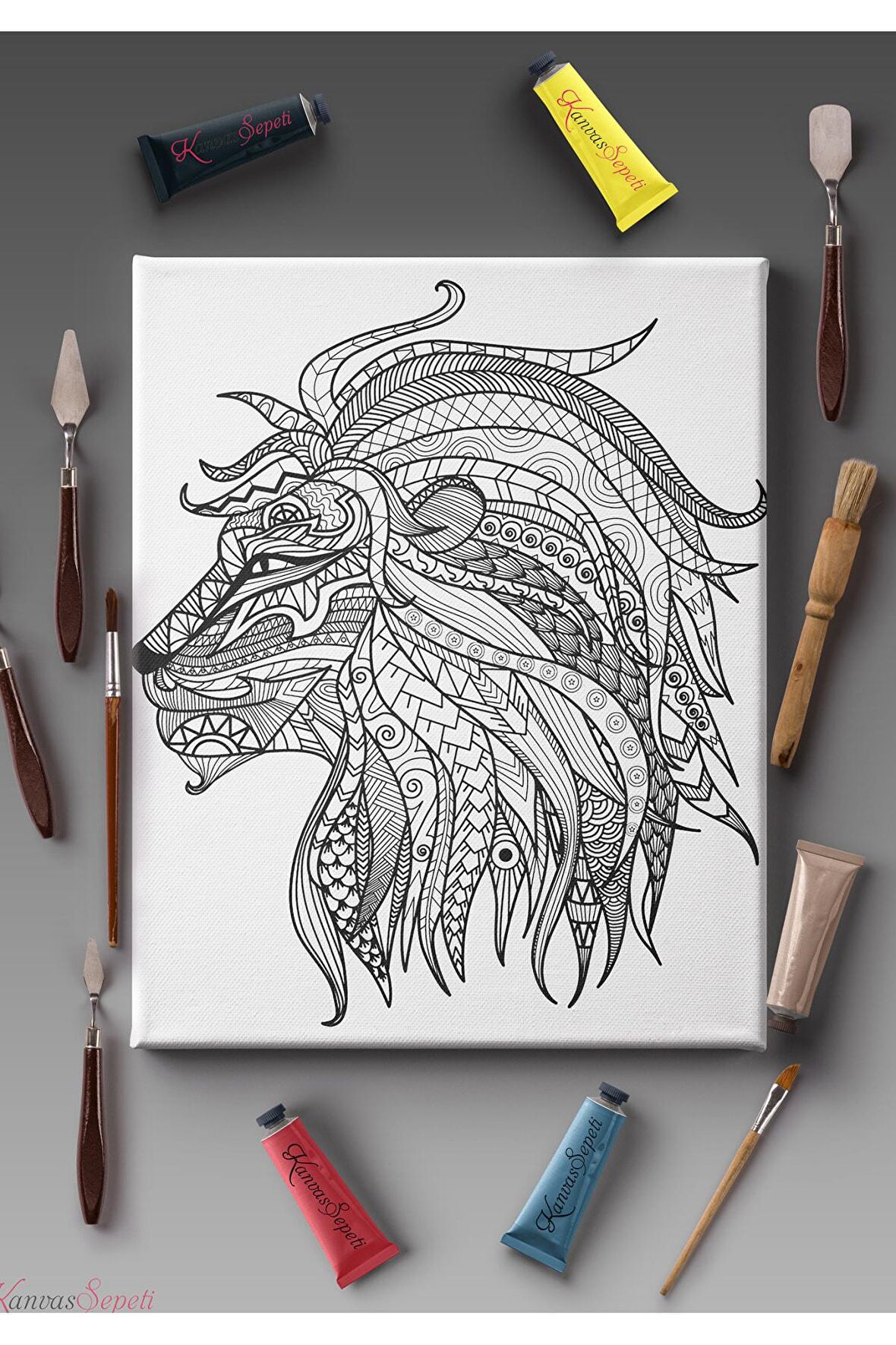 Ölçü Seçenekli Tüm Boya Türlerine Uygun Boyanabilir Tablo Tuval Mandala Çizgili Hazır Şablon Tuval