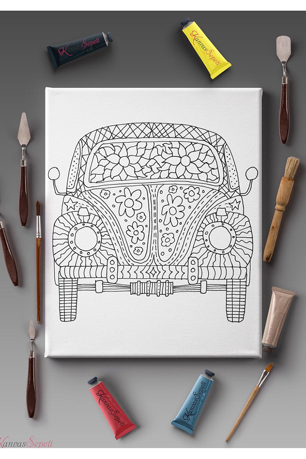 Ölçü Seçenekli Tüm Boya Türlerine Uygun Boyanabilir Tablo Tuval Mandala Çizgili Hazır Şablon Tuval