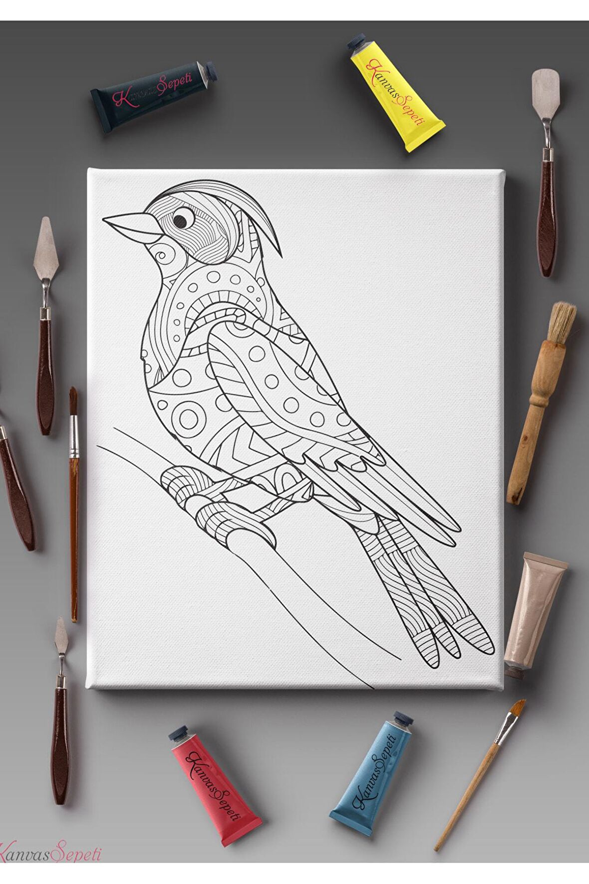 Ölçü Seçenekli Tüm Boya Türlerine Uygun Boyanabilir Tablo Tuval Mandala Çizgili Hazır Şablon Tuval