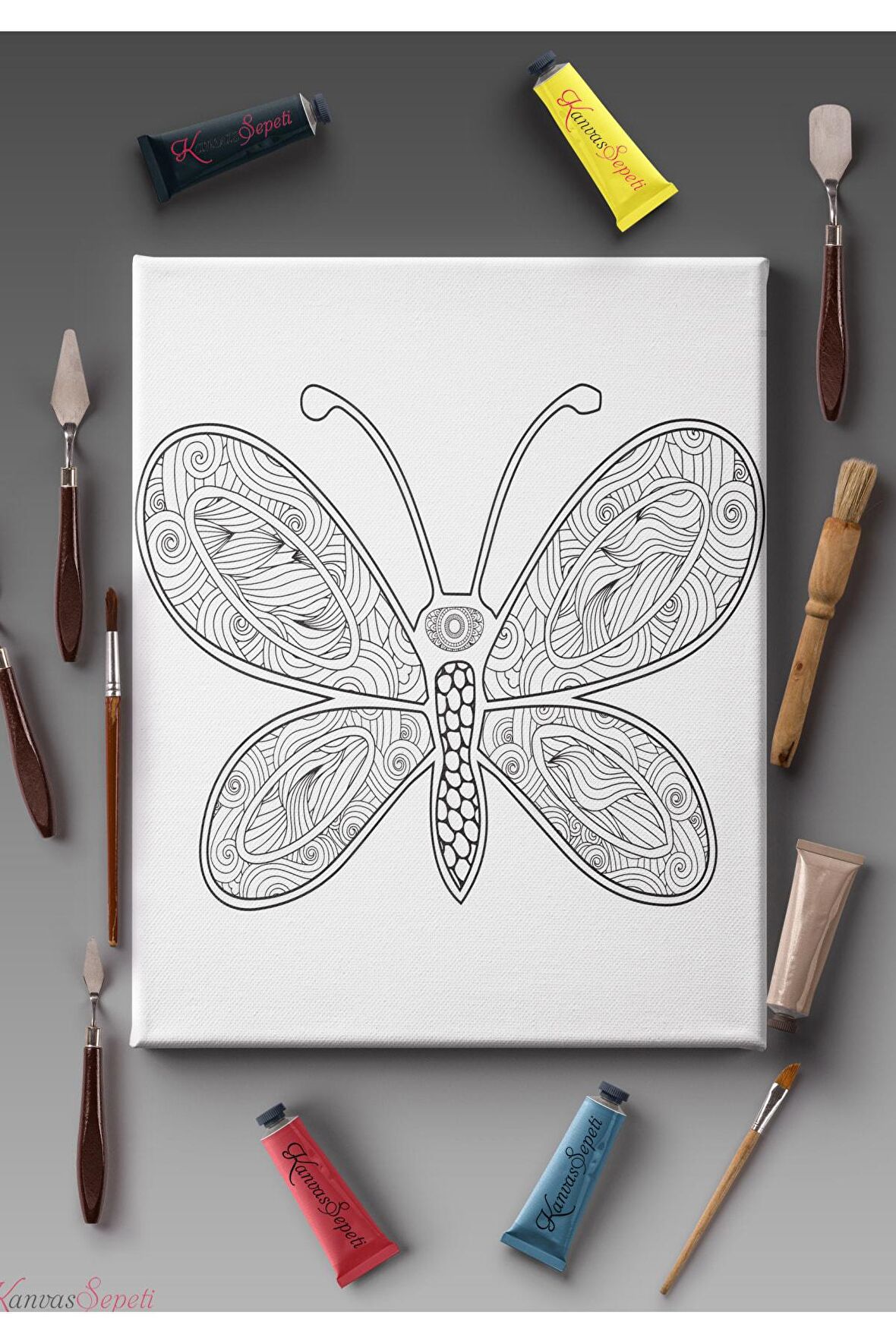 Ölçü Seçenekli Tüm Boya Türlerine Uygun Boyanabilir Tablo Tuval Mandala Çizgili Hazır Şablon Tuval