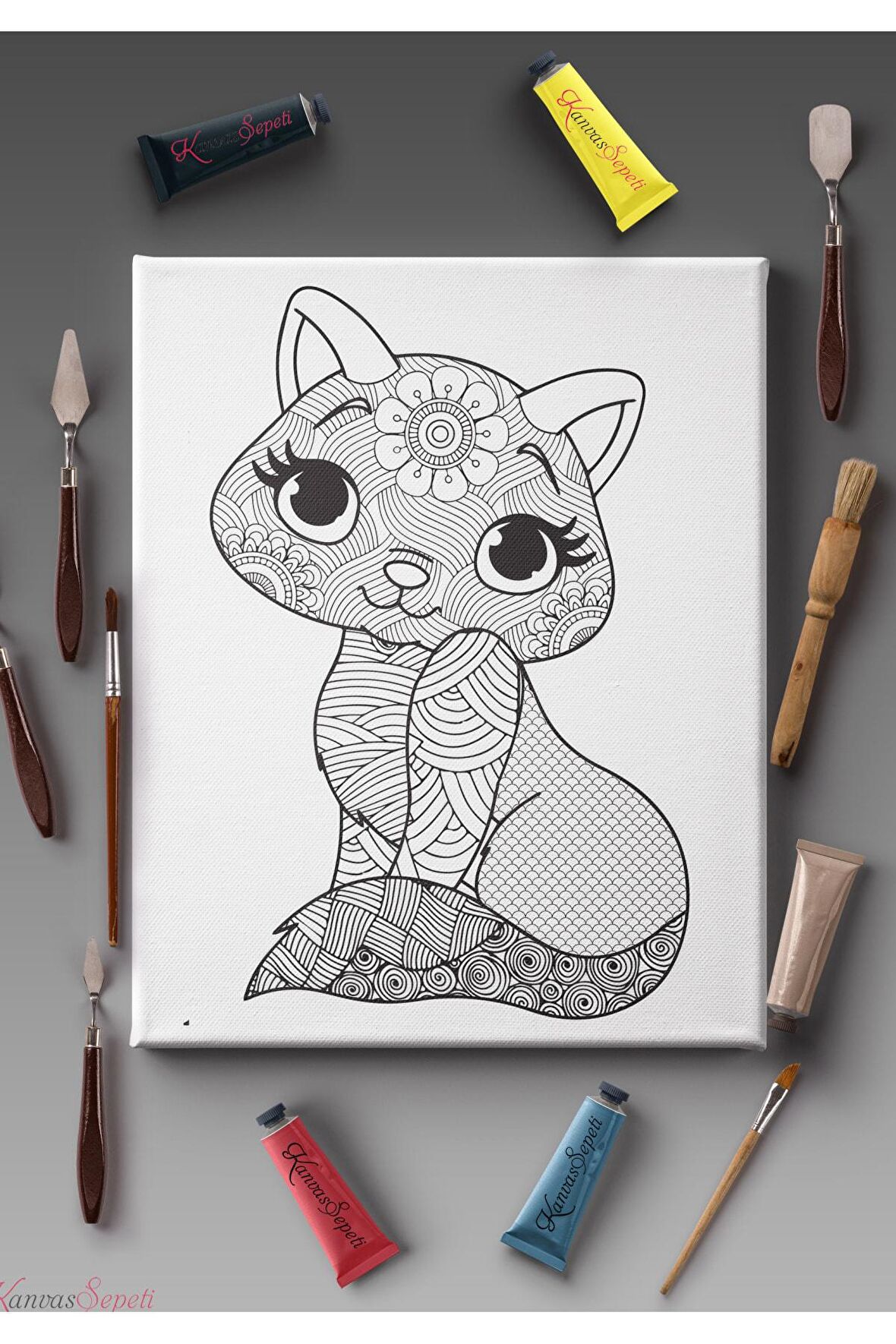 Ölçü Seçenekli Tüm Boya Türlerine Uygun Boyanabilir Tablo Tuval Mandala Çizgili Hazır Şablon Tuval