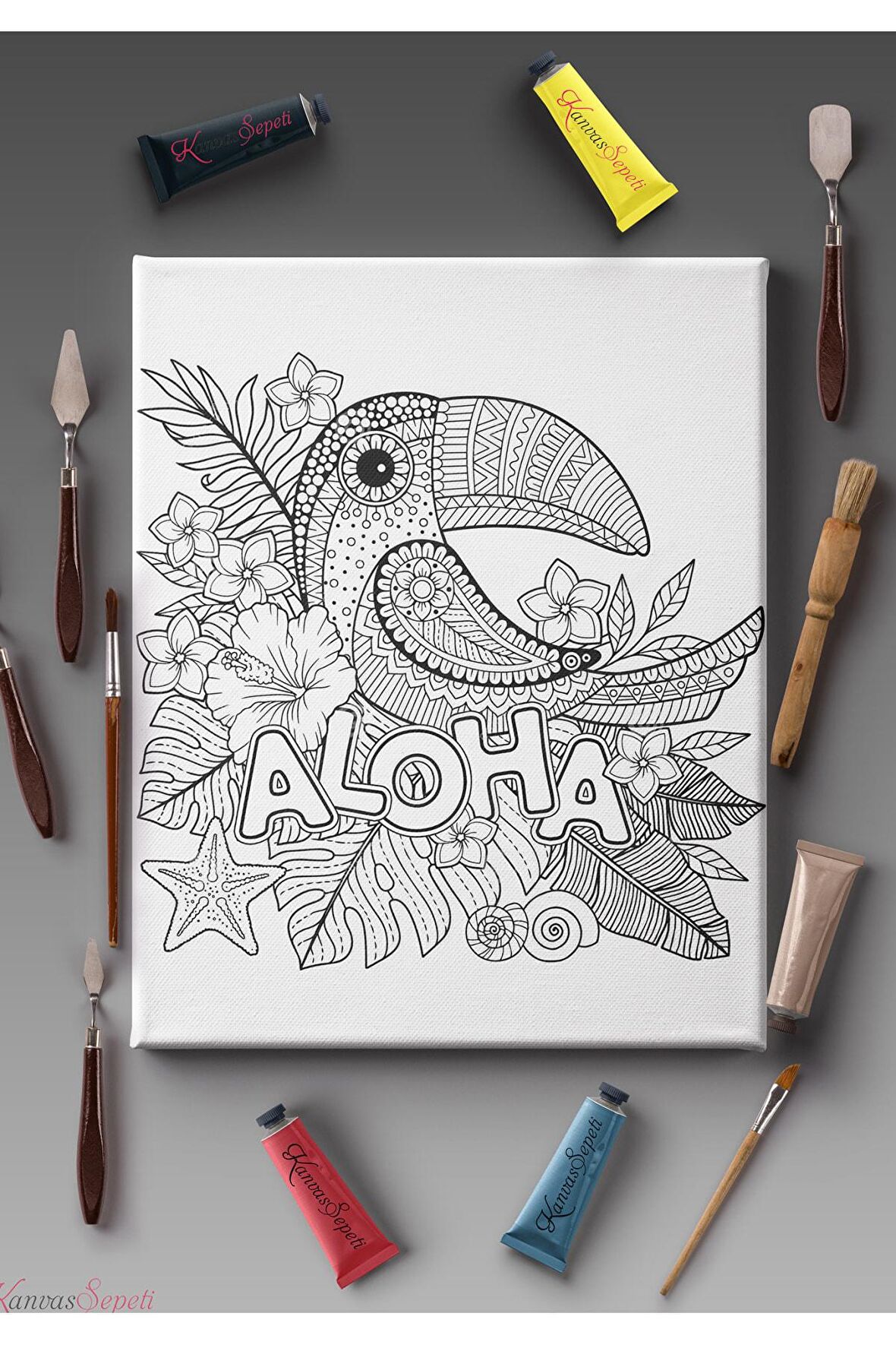 Ölçü Seçenekli Tüm Boya Türlerine Uygun Boyanabilir Tablo Tuval Mandala Çizgili Hazır Şablon Tuval