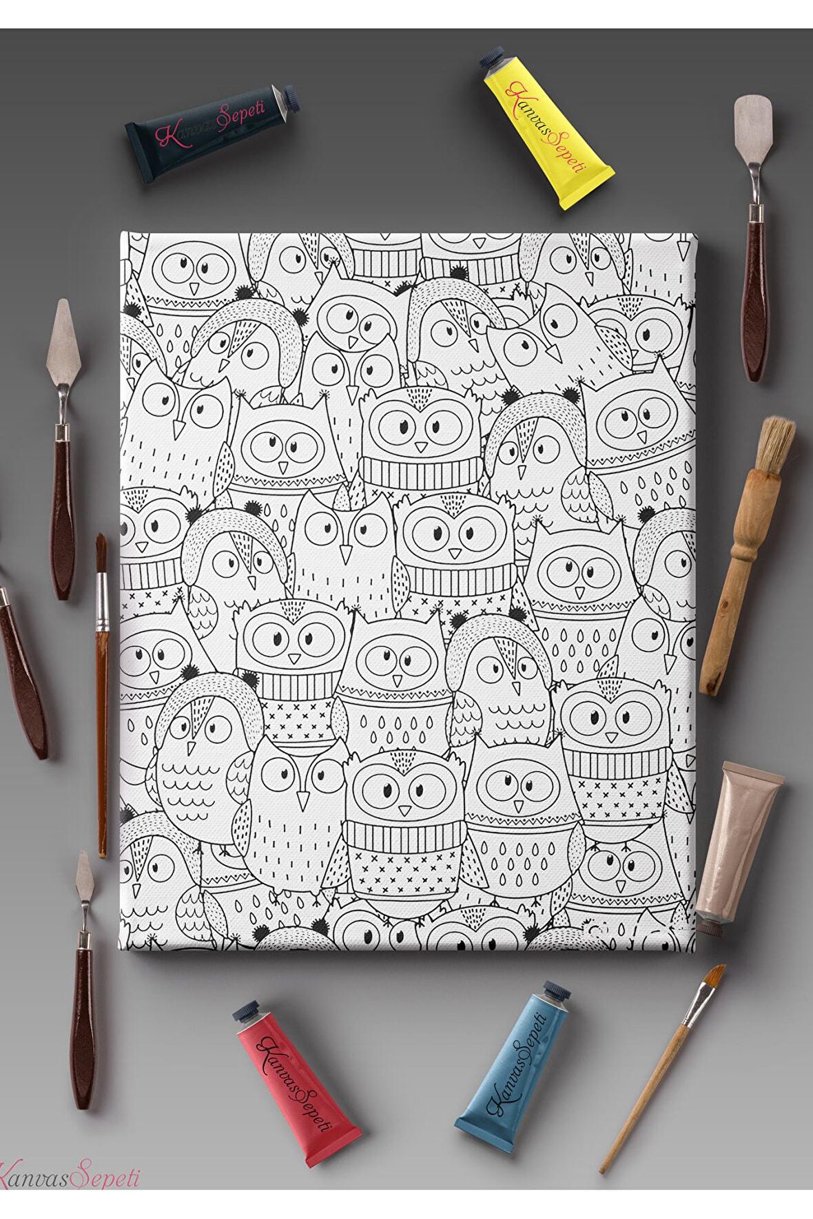 Ölçü Seçenekli Tüm Boya Türlerine Uygun Boyanabilir Tablo Tuval Mandala Çizgili Hazır Şablon Tuval