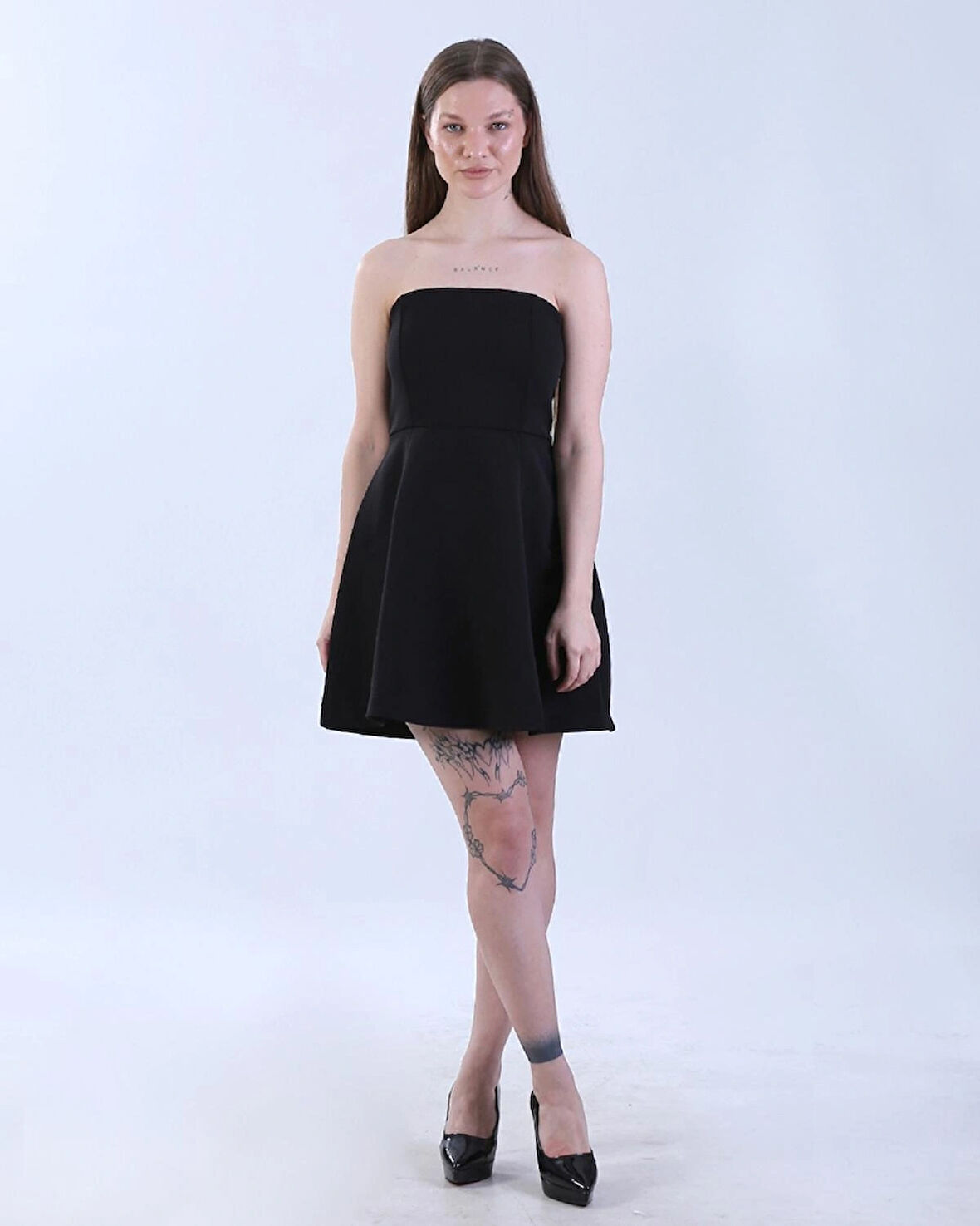 Straplez Mini Elbise Siyah