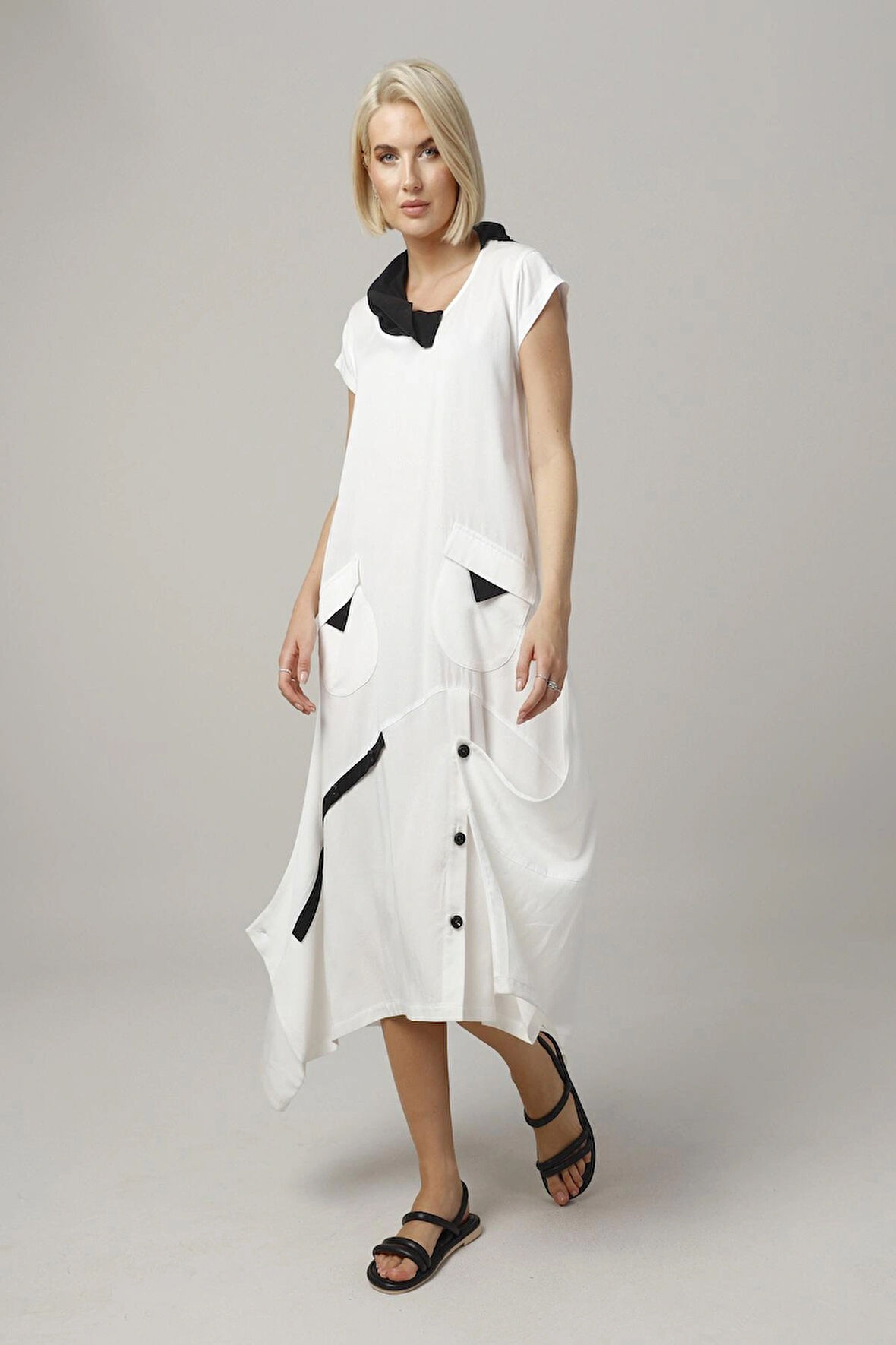 %100 Organik Doğal Kumaş Asimetrik Tasarım Elbise