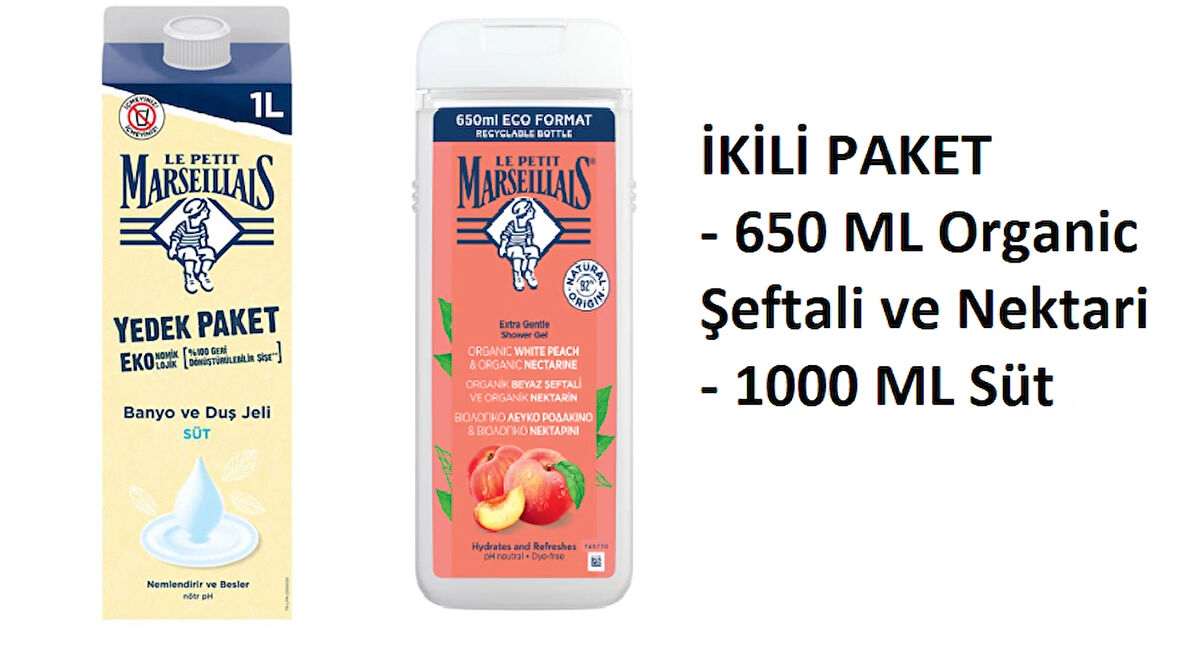 Le Petit Marseillais Şeftali ve Nektarili Duş Jeli 650 ml Yedek 1 L Sütlü