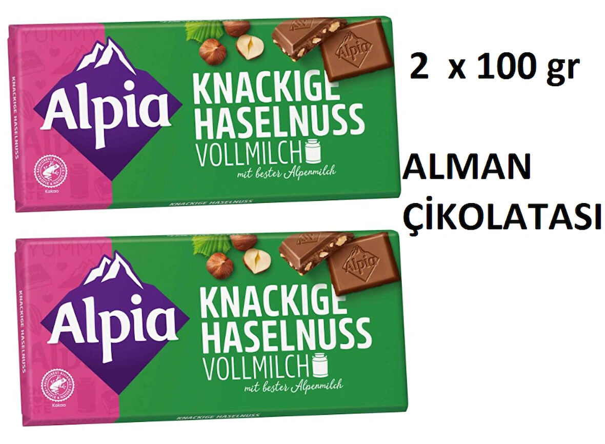 Alpia Crunchy Fındıklı Alman Çikolatası 100 g x 2 Adet