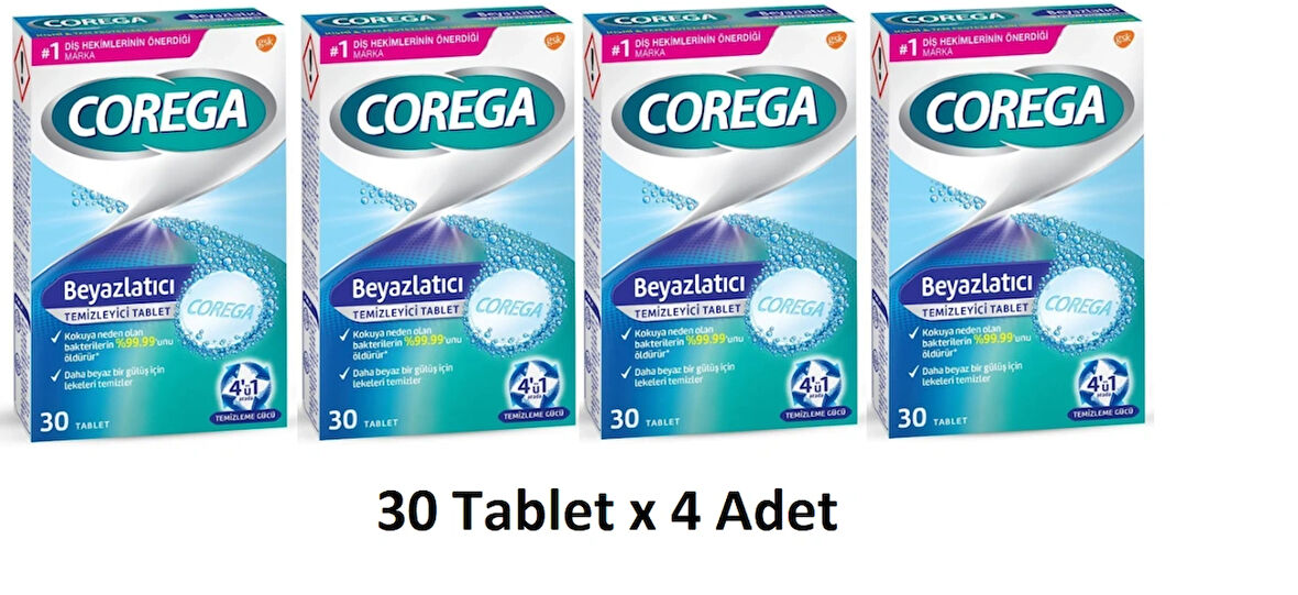 Corega 3 Dakikada Protez Temizleyici Tablet 30'lu x 4 Paket