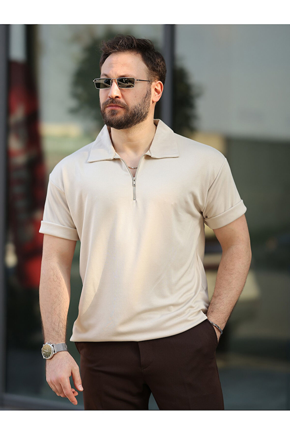 Oversize Bol Kalıp Fermuarlı Polo Yaka Tshirt