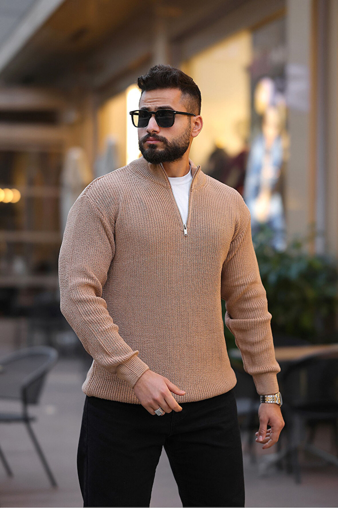 Kalın Örgü Fermuarlı Kazak