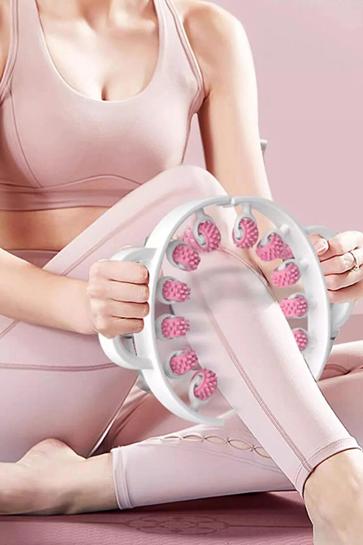 12 Tekerlekli Bacak İncelten, Sıkılaştıran Masaj Aleti (PEMBE RENKLI)