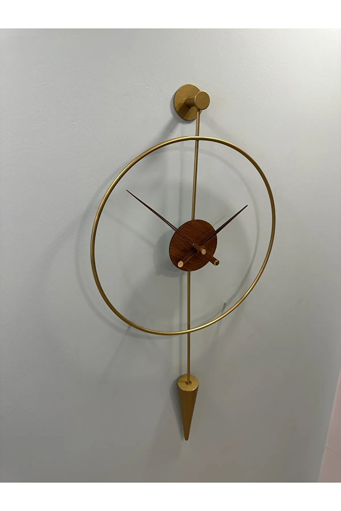 Gold -ceviz Masippi-orta Boy (37X80CM) Modern Dekoratif Metal Duvar Saati