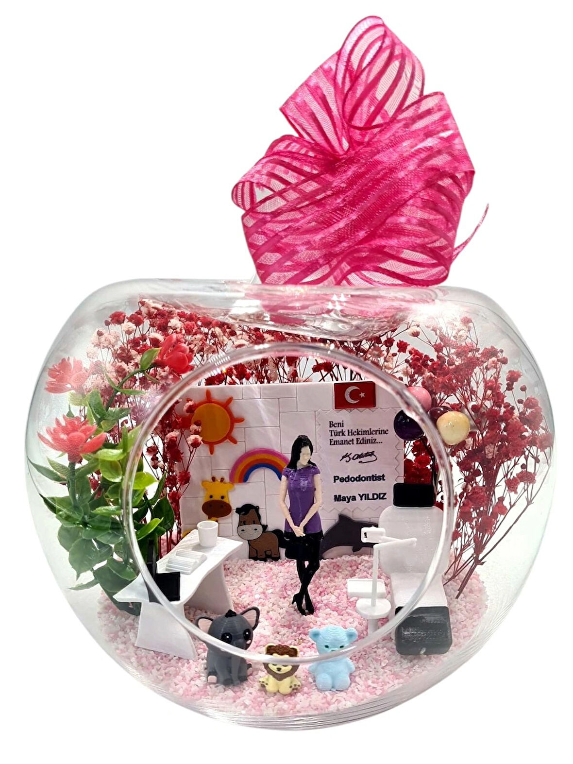 Kişiselleşebilir Çocuk Diş Hekimi Pedodontist Teraryum 3D Arkadaşa Sevgiliye Konsept Hediyelik Lüx