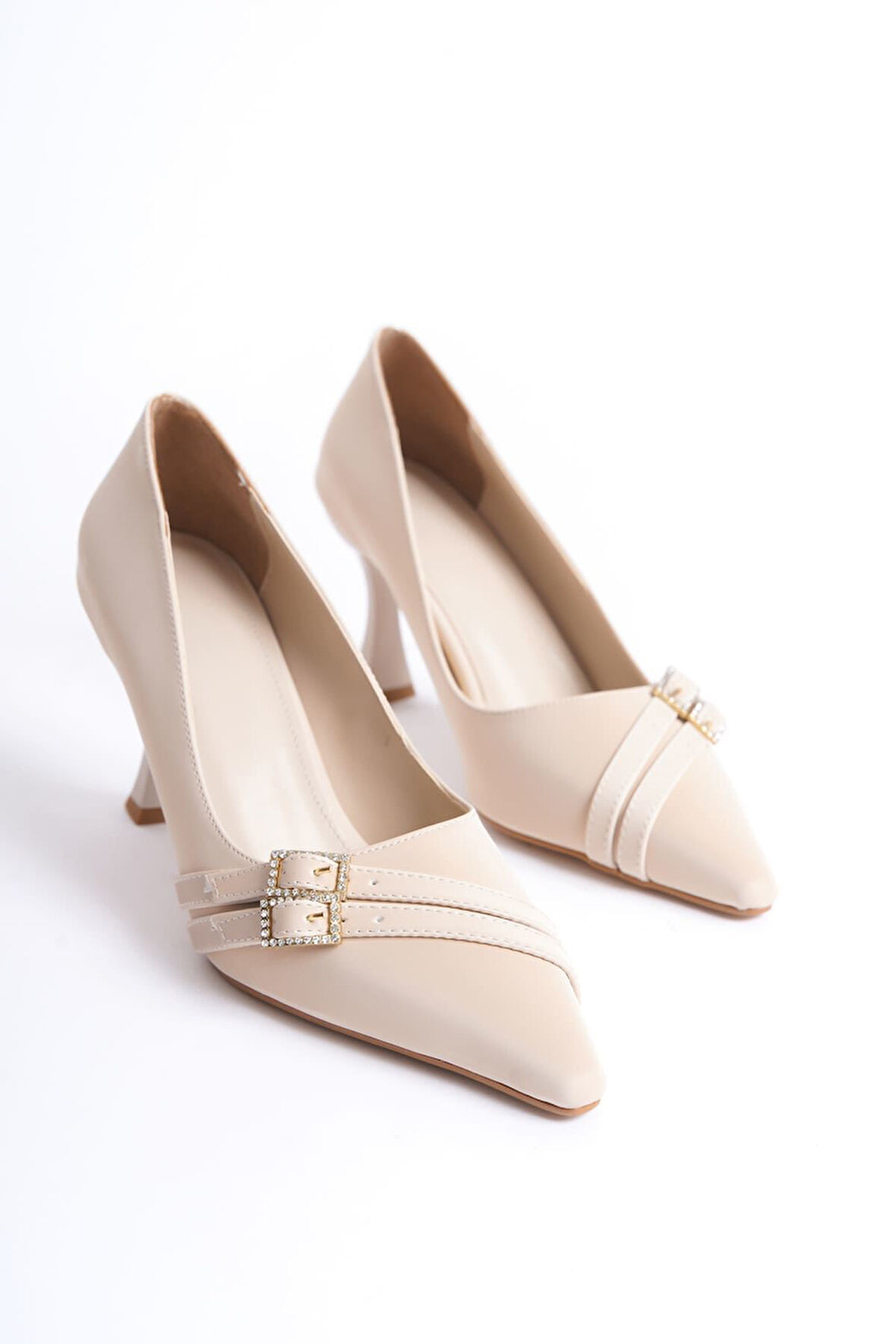 Maya Premium Kadın Bej Saten Topuklu Ayakkabı