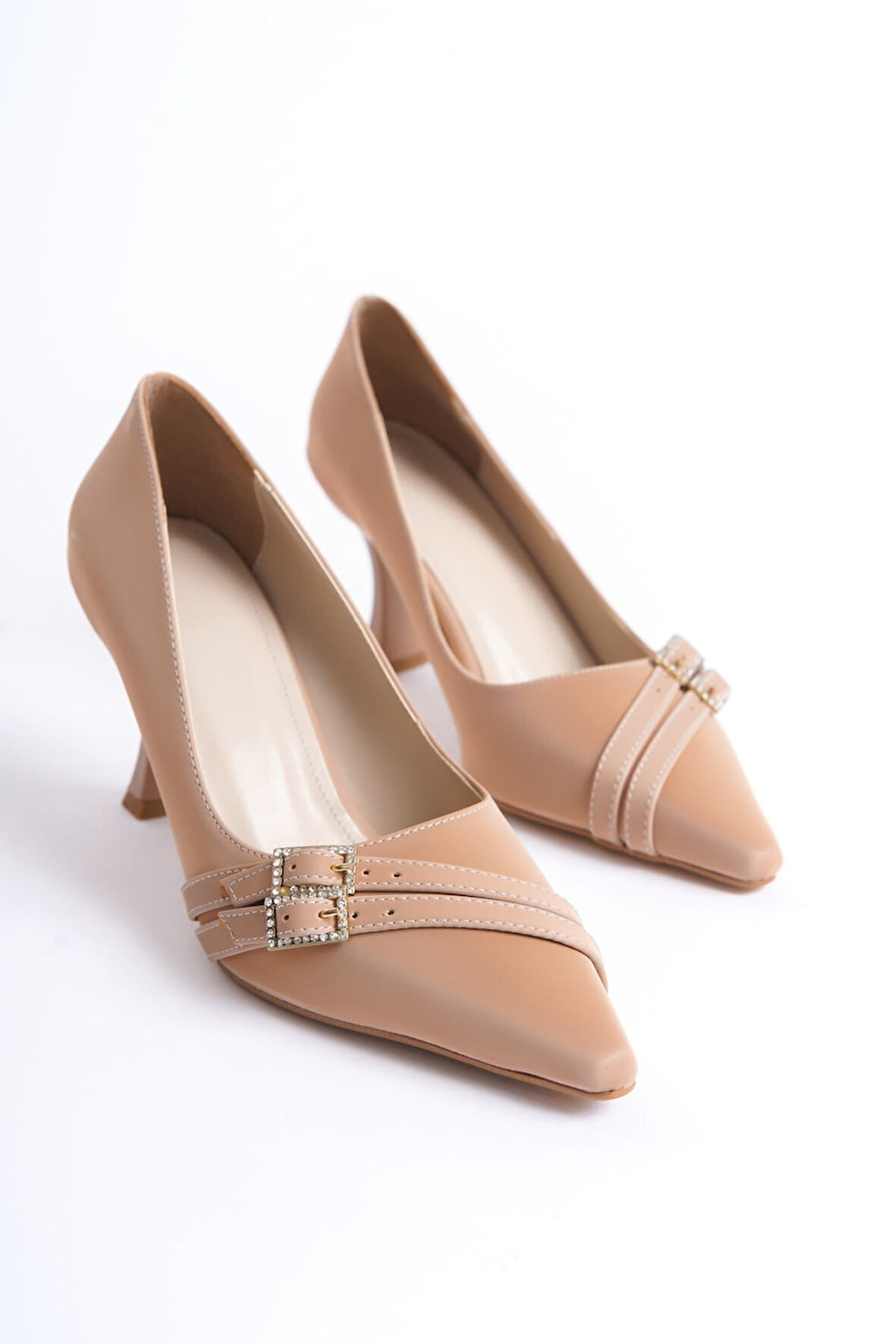 Maya Premium Kadın Nude Saten Topuklu Ayakkabı