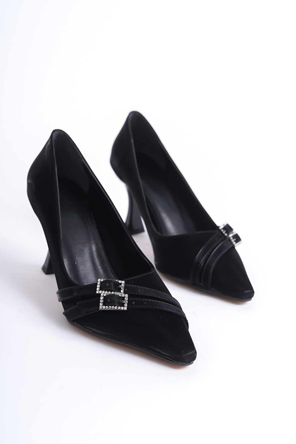 Maya Premium Kadın Siyah Saten Topuklu Ayakkabı