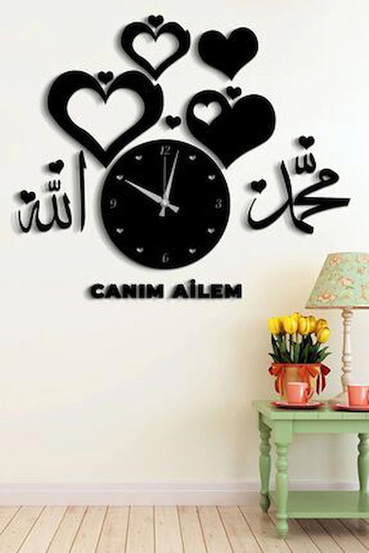 Dini Motif Tasarımlı Modern Ahşap duvar Saat 