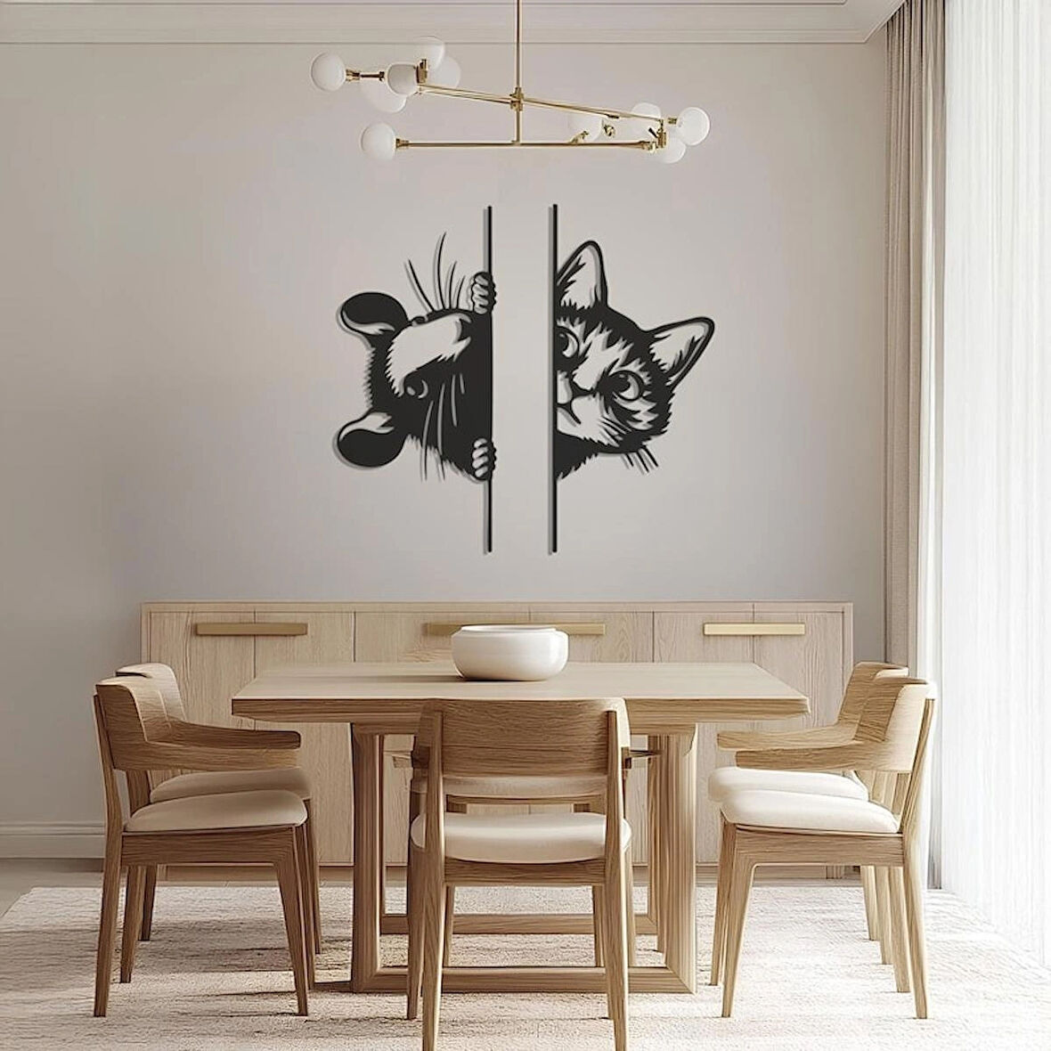 Kedi ve fare modern Ahşap dekor tablo 