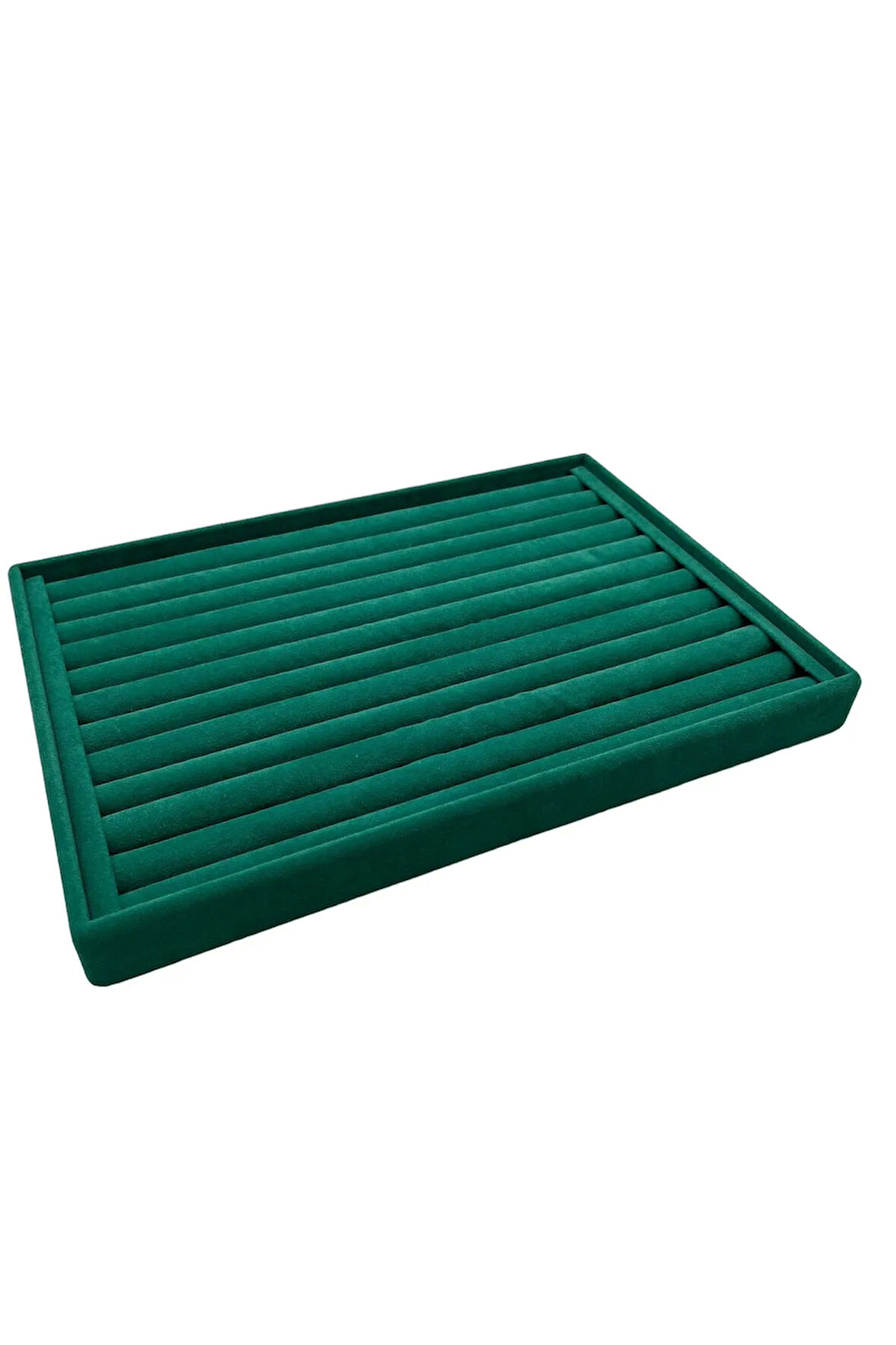 Yerli Üretim Büyük Boy Süet Kumaş Yeşil Renk 34 cm / 24 cm Sosisli Yüzük Sergileme Standı
