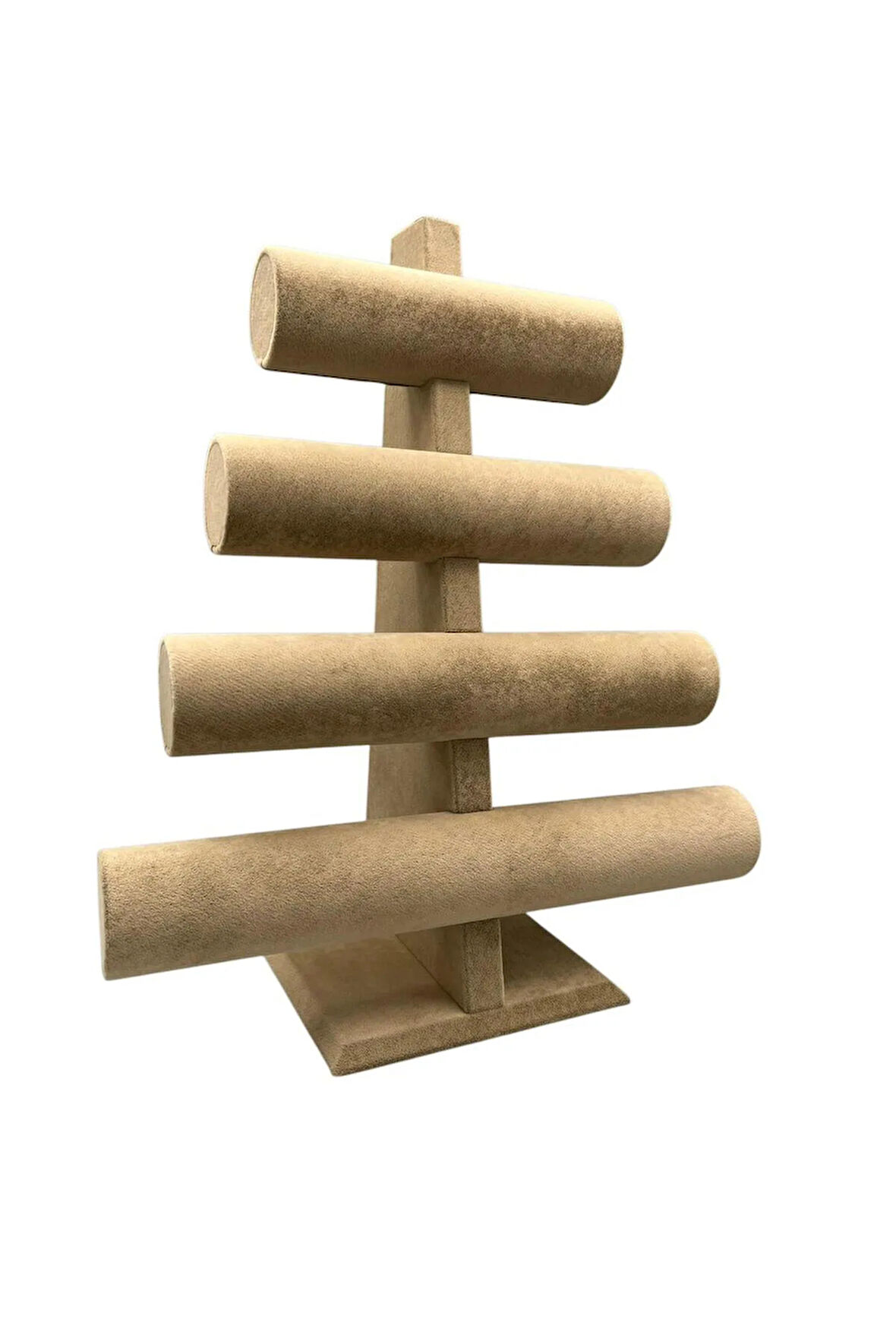 Süet Kumaş Sütlü Kahve Renk Dört Kademeli 38/34 cm Bileklik-Saat Sergileme Standı