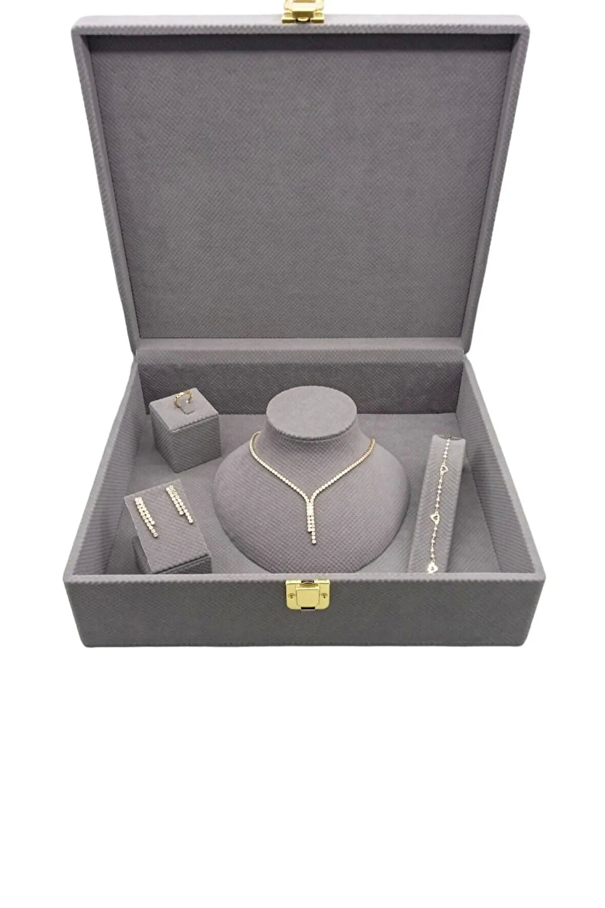 Yeni Yerli Üretim Keten Kumaş Gri Renk 35/30/10 cm Takı Sergileme Saklama Kutusu
