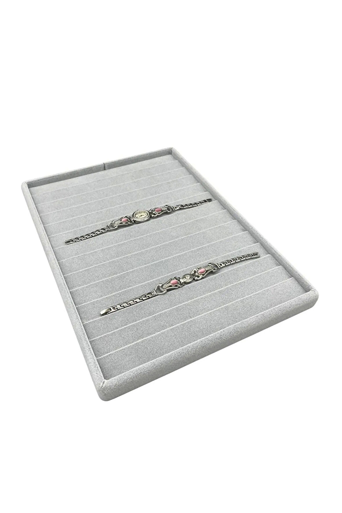 Yerli Üretim Süet Kumaş Gri Renk 34/24Cm 14 Adet Kademeli Çekmece İçi Bileklik Tablası