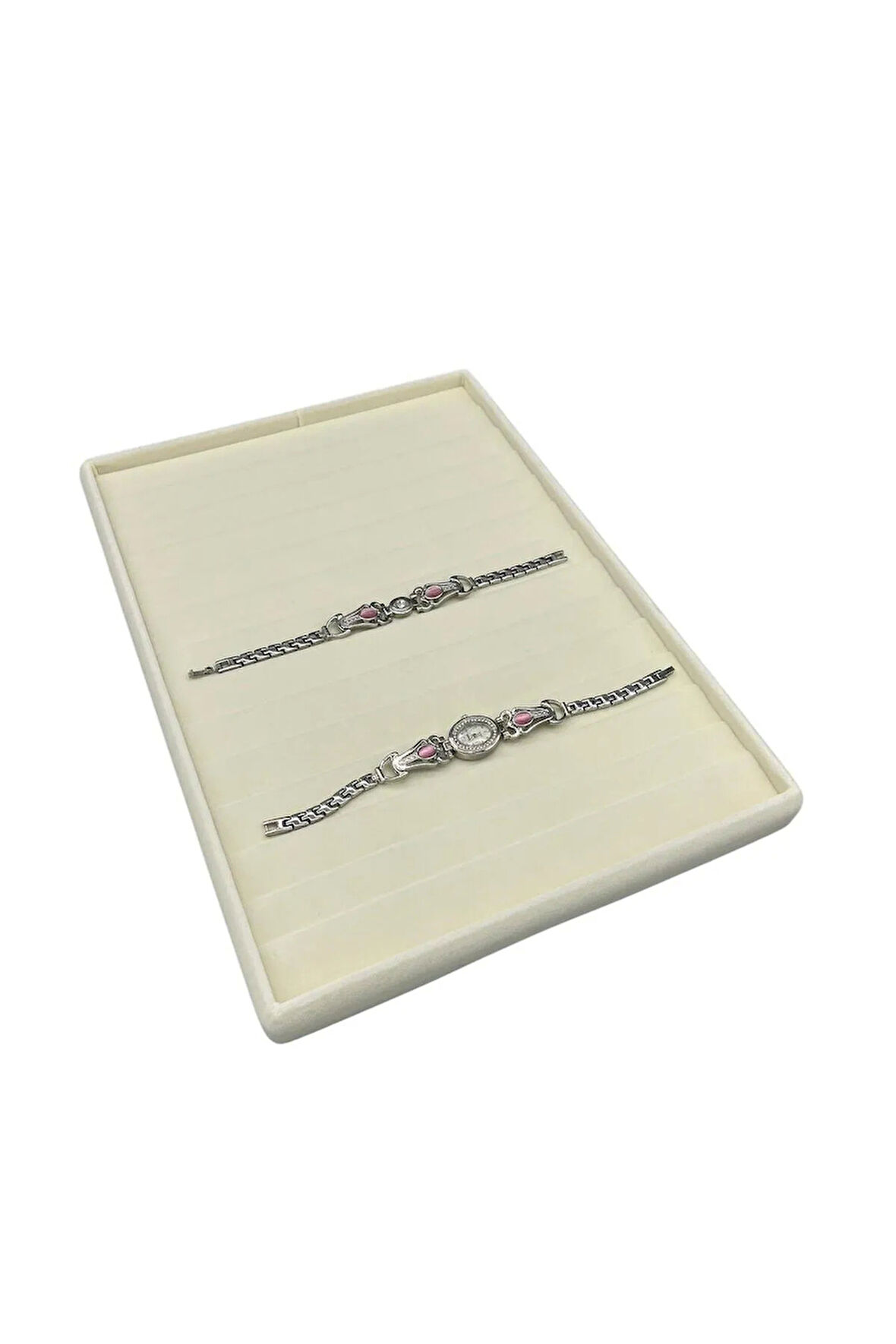 Yerli Üretim Süet Kumaş Krem Renk 34/24Cm 14 Adet Kademeli Çekmece İçi Bileklik Tablası