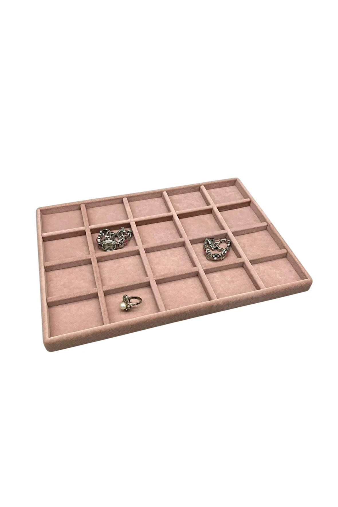 Süet Kumaş Pembe Renkli 34/24 cm 20 Bölmeli Takı Sergileme Tablası