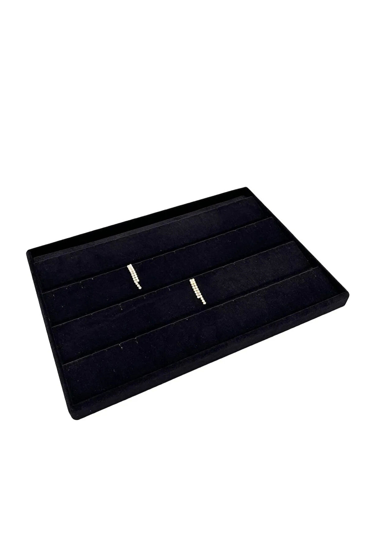 Yerli Üretim Cezayir Model Süet Kumaş Siyah Renk 34/24 Cm Kademeli Çekmece İçi Küpe Standı