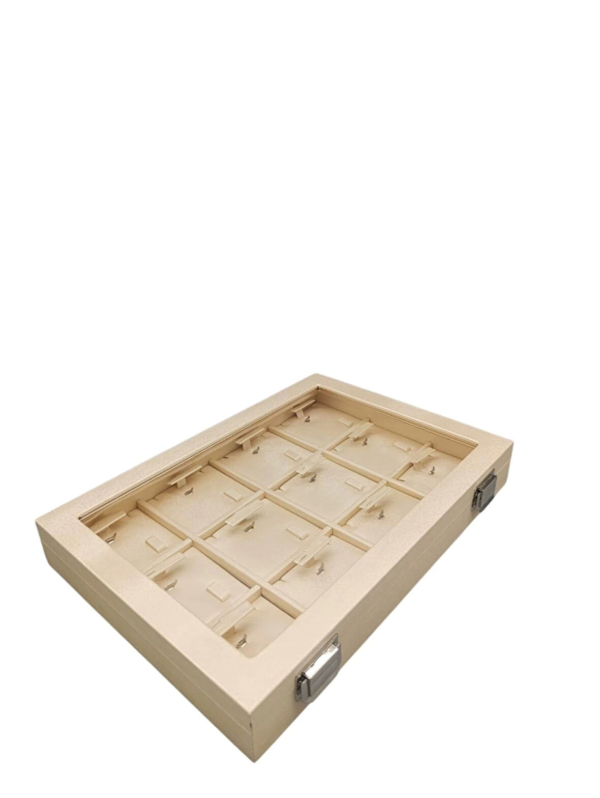 Yeni Cam Kapaklı Imera Deri Kumaş Krem Renk 34 Cm / 24 Cm Üçlü Set Kutusu