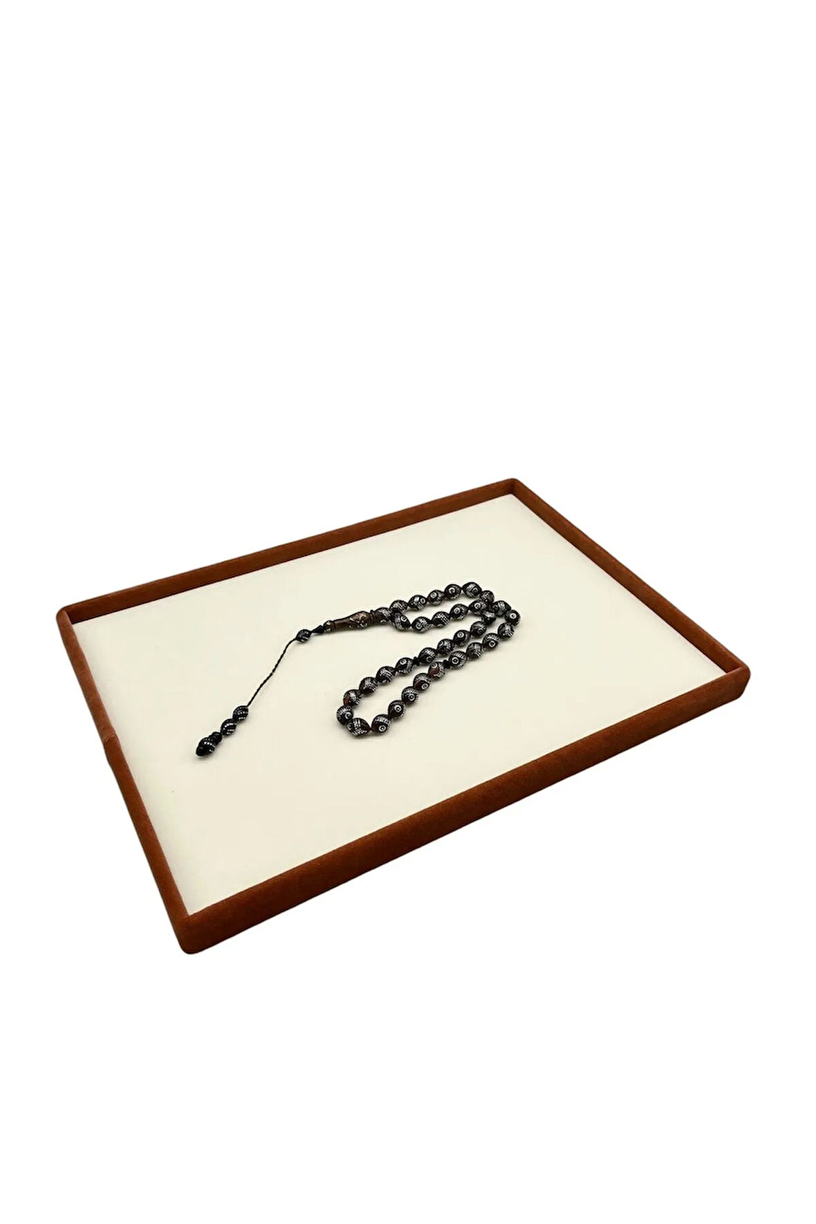Yerli Üretim Süet Kumaş Krem-kahve Renk 34/24 Cm Takı Servis Sunum Tablası