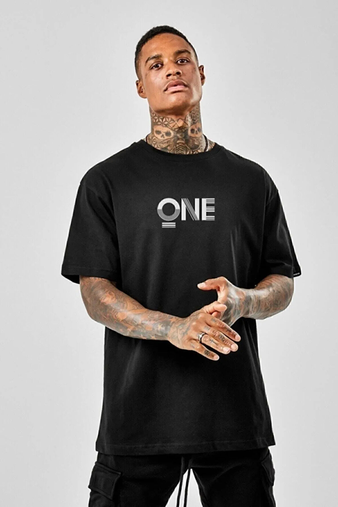 "ONE" Baskılı Oversize Erkek Tshirt