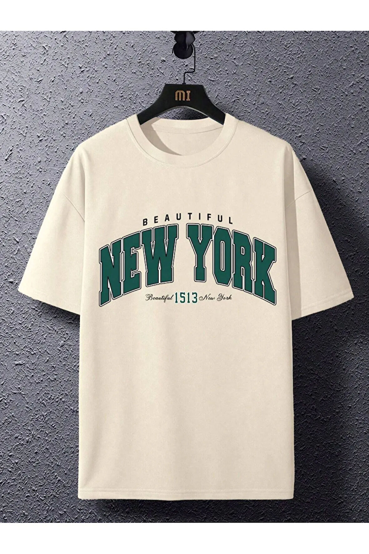 Unisex Beautiful New York Baskılı Oversize Boyamalı  Tişört