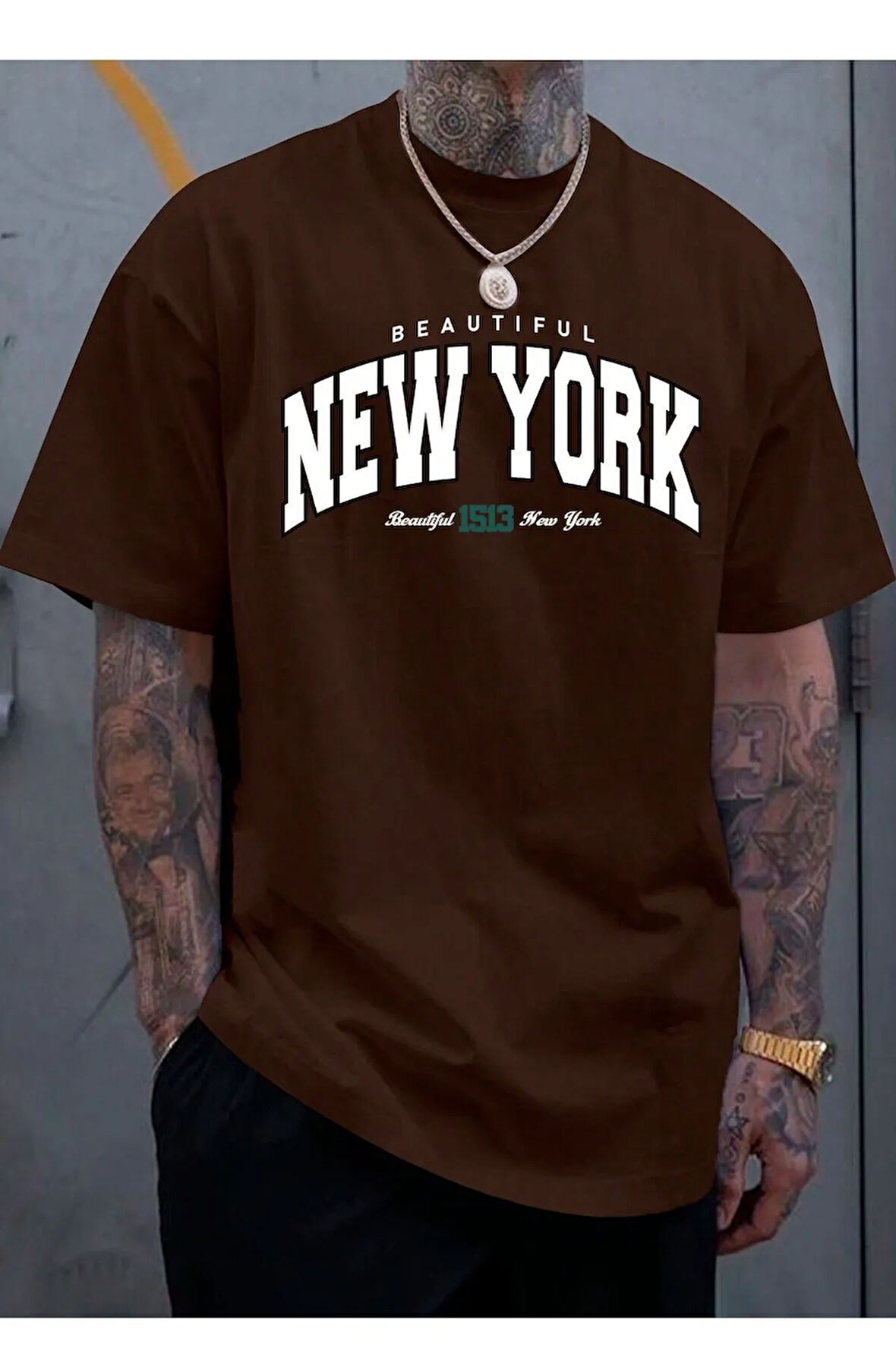 Unisex Beautiful New York Baskılı Oversize Boyamalı  Tişört