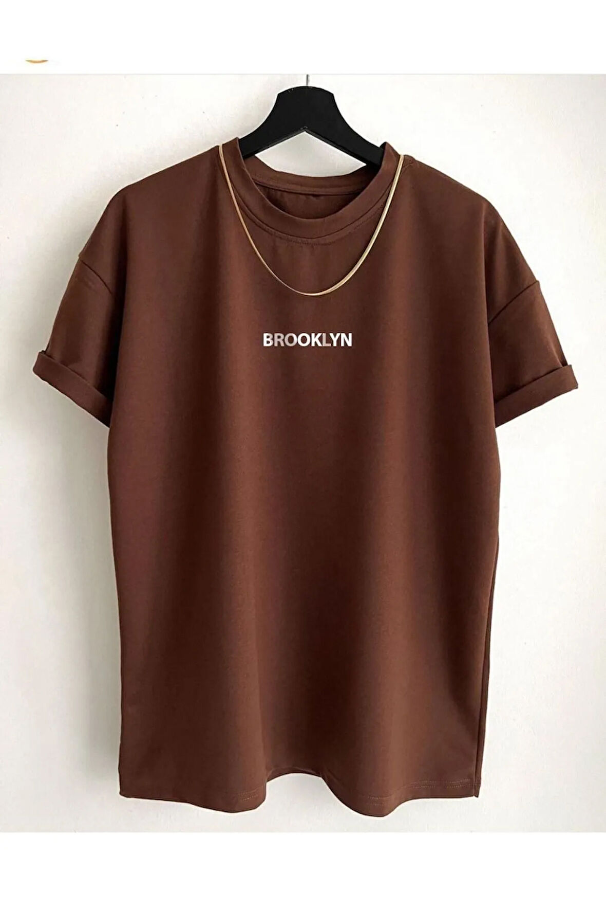 Erkek Beyaz Brooklyn Oversize Bisiklet Yaka Tshirt